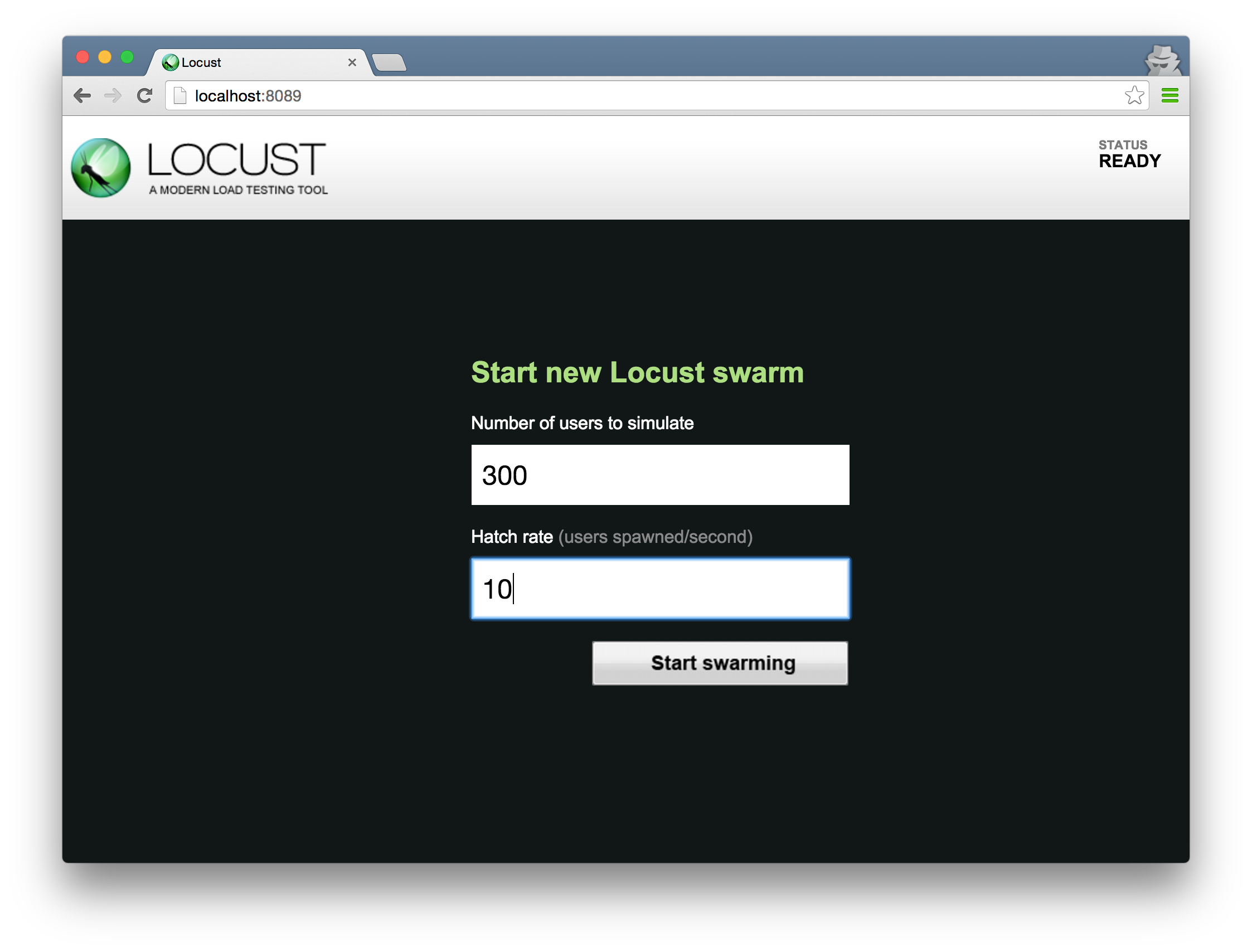 Initial locust web UI