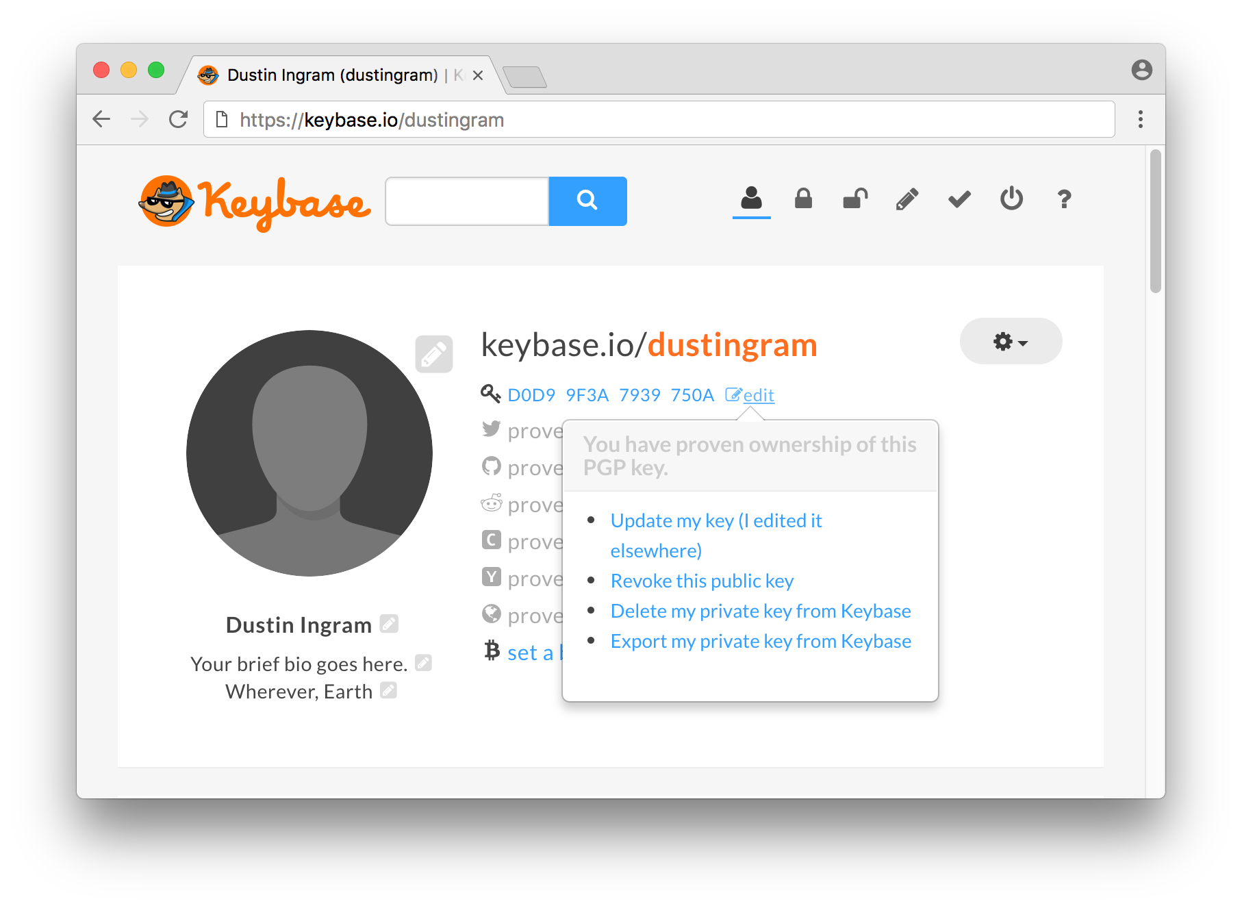 Choosing to export a private key from Keybase