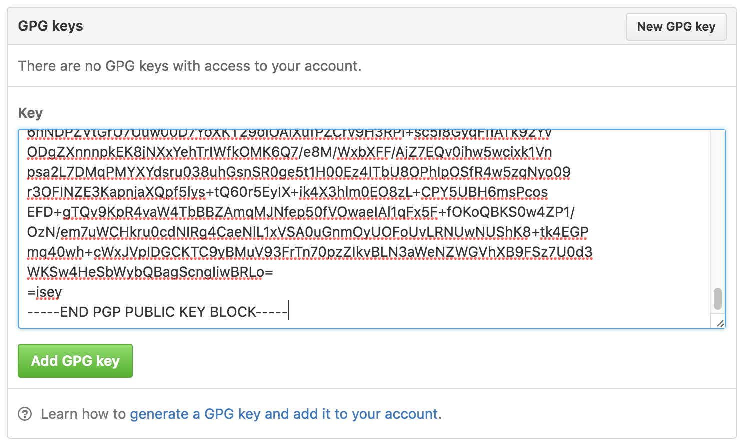 Adding a new public GPG key to GitHub